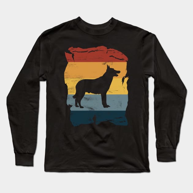 Malinois Distressed Vintage Retro Silhouette Long Sleeve T-Shirt by DoggyStyles